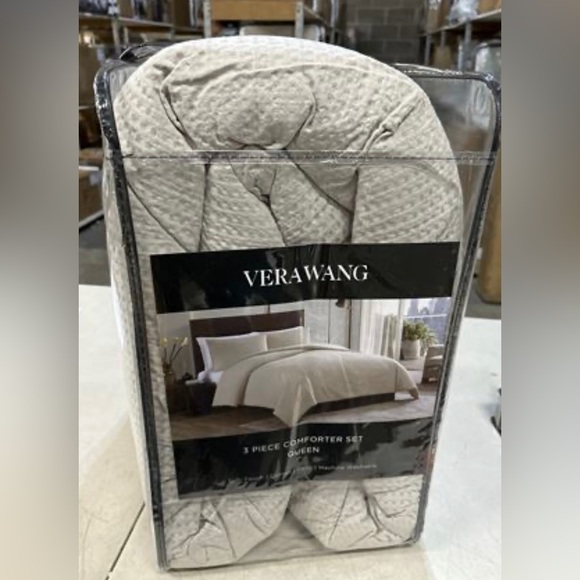 Vera Wang Waffle Pique Cotton Comforter Set Grey Queen - Picture 3 of 7